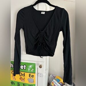 Aritzia Sunday Best Black Ruched Tie Front Shirt